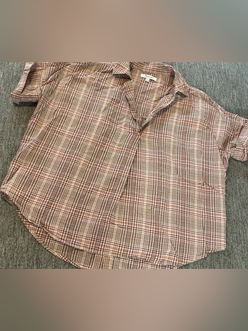 Women’s Madewell Short Sleeve Plaid Pink/Brown Burton Back Shirt size small